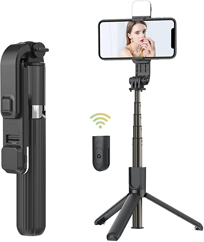 Selfie Stick Tripod with Fill Light & Bluetooth Remote – Portable Aluminum Alloy for iPhone & Android